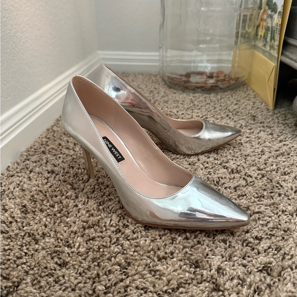 Nine West Metallic Silver Heels